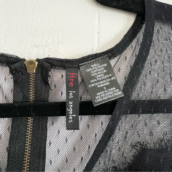 Fire Los Angeles Dress Fitted Bodycon Black Beige Lined Swiss Dot Mesh Small - Picture 2 of 5